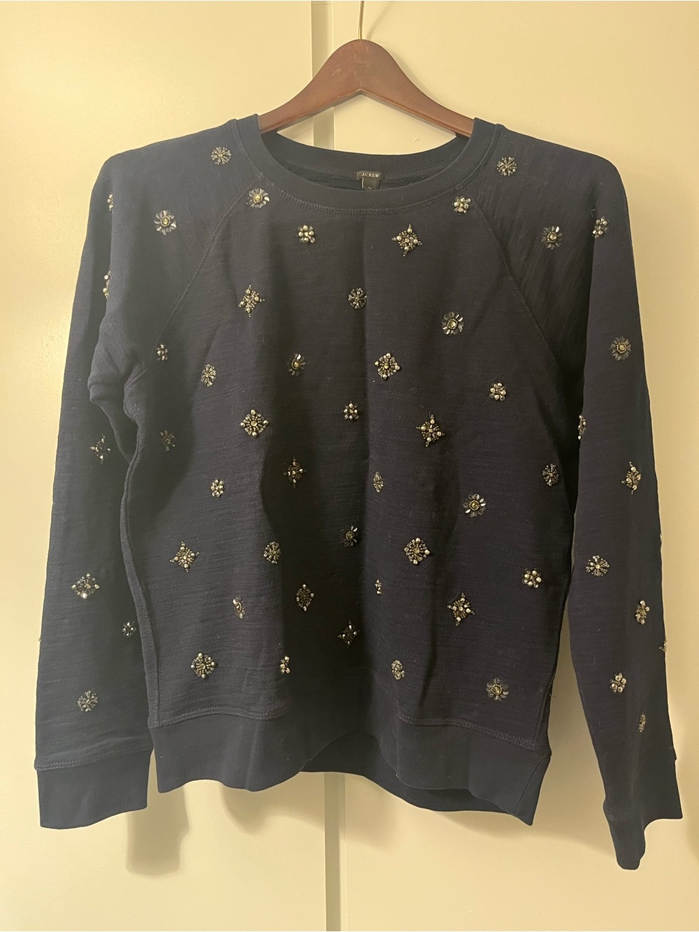 J. Crew Navy Jeweled Crewneck Sweatshirt